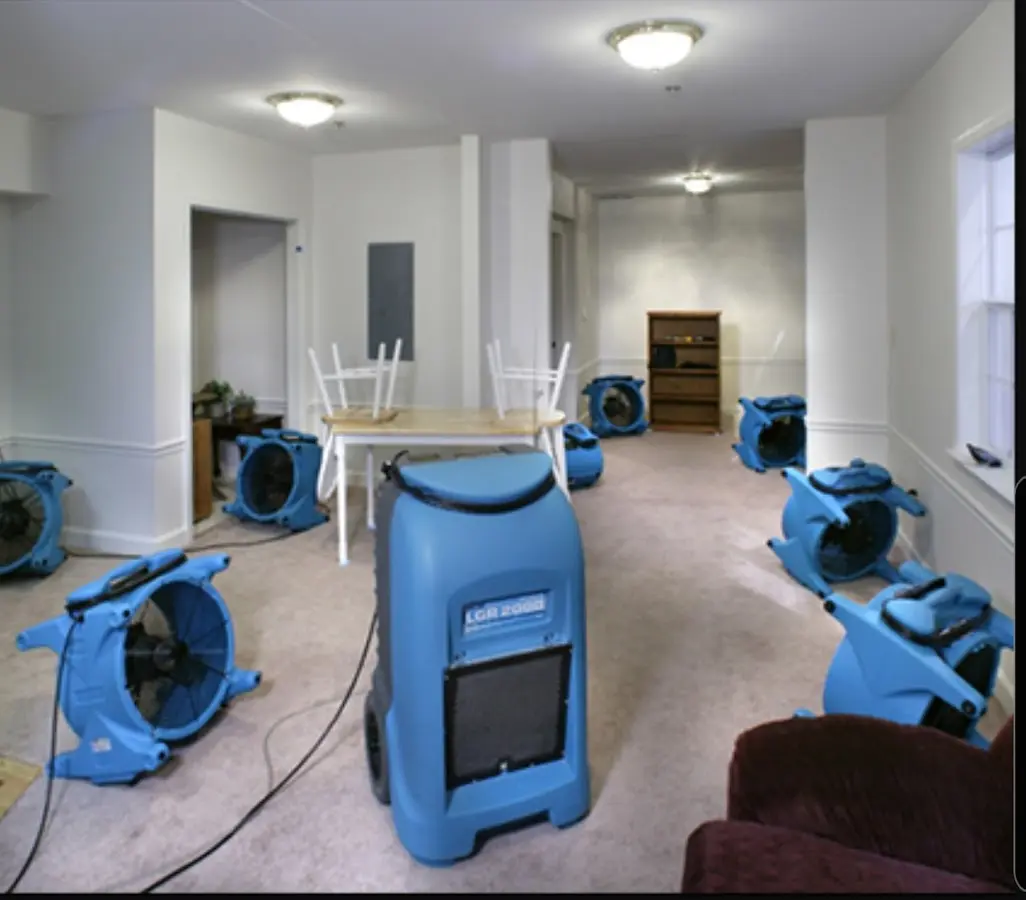 Air movers and dehumidifier setup for Water Extraction & Removal in Longwood